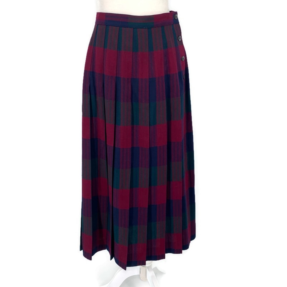 Vintage David Brooks Pleated 100% Pure Wool Skirt size 10 Plaid